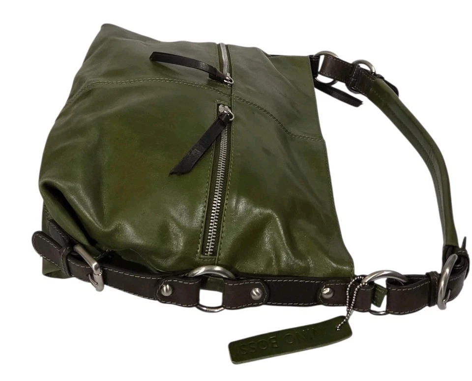 Nino Bossi Bolso de Hombro Hobo Cartera Bolso de Mano Cartera Cuero Verde Italia Foto 3 de 4