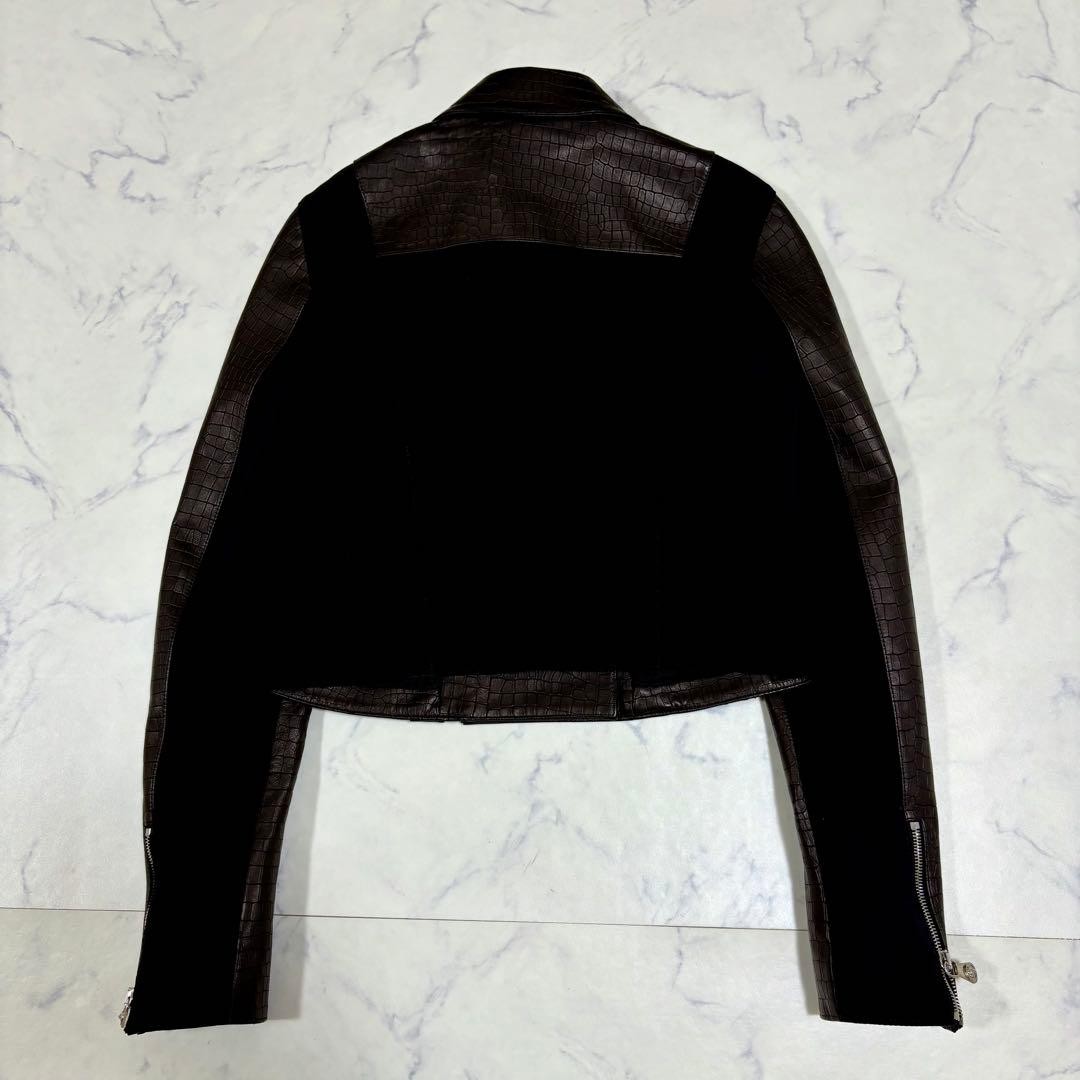 USED UNUSED WITH TAGS: GIANNI VERSACE CROCODILE EMBOSSED LAMB LEATHER JACKET, thumbnail 12