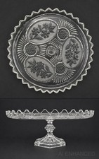 Soporte para pasteles de cristal de plomo borde de diente de sierra pedestal floral patrón de margarita Bulgaria