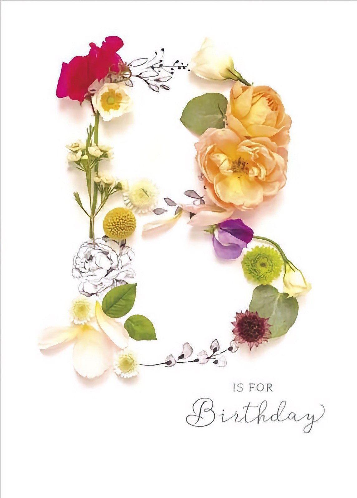 B Is For Birthday Card Flowers Floral Female Mum Nan Daughter Sister Aunt Friend