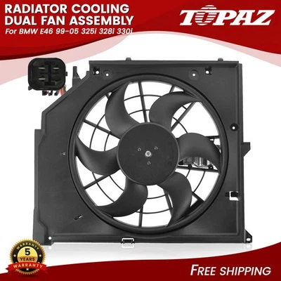 FOR BMW E46 99-05 325i 328i 330i Radiator Cooling Fan Assembly 17117561757 - Image 1 of 4