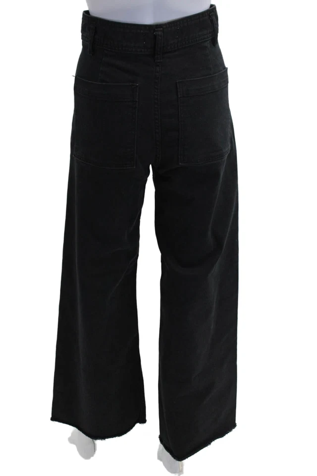 Zara Unisex Cropped Black Cotton Blend Button Pants Size 4 - Image 3 of 4