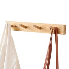 Hickory Wood Coat Rack Wall Mount, 16 Inch, 4 Hooks, Natural, Entryway, Bedroom