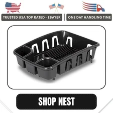 Dish Drying Rack, Sterilite Dish Rack with Self Draining Base, Black, 1 count