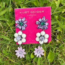 Kurt Geiger London White and lavender Crystal Daisy Drop/Dangle Earrings 