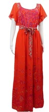 Anthropologie Maeve  Blushed Paisley Orange Floral Maxi Dress Cape Sari Size. 4