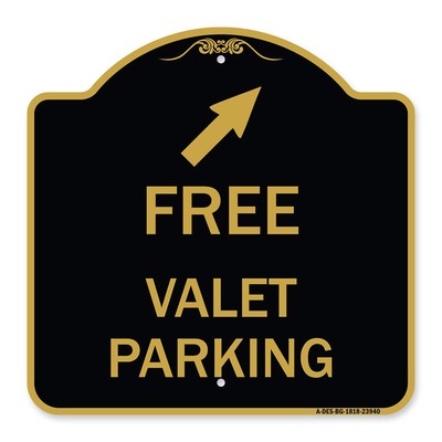 Designer Series Sign - Free Valet Parking with Upper Right Arrow | Black & Go...
