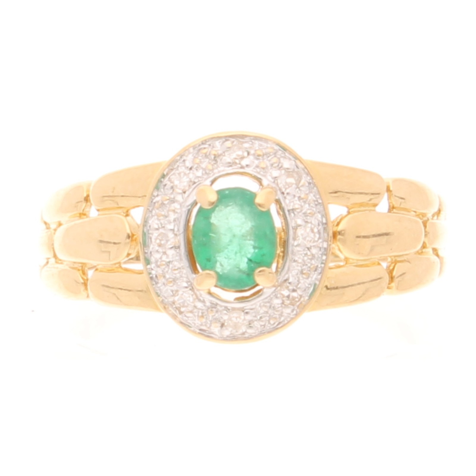 18Carat Yellow Gold Emerald & Diamond Cluster Ring (Size P) 10mm Widest