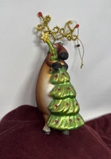 Glass Christmas Ornament Moose Hugging A Christmas Tree
