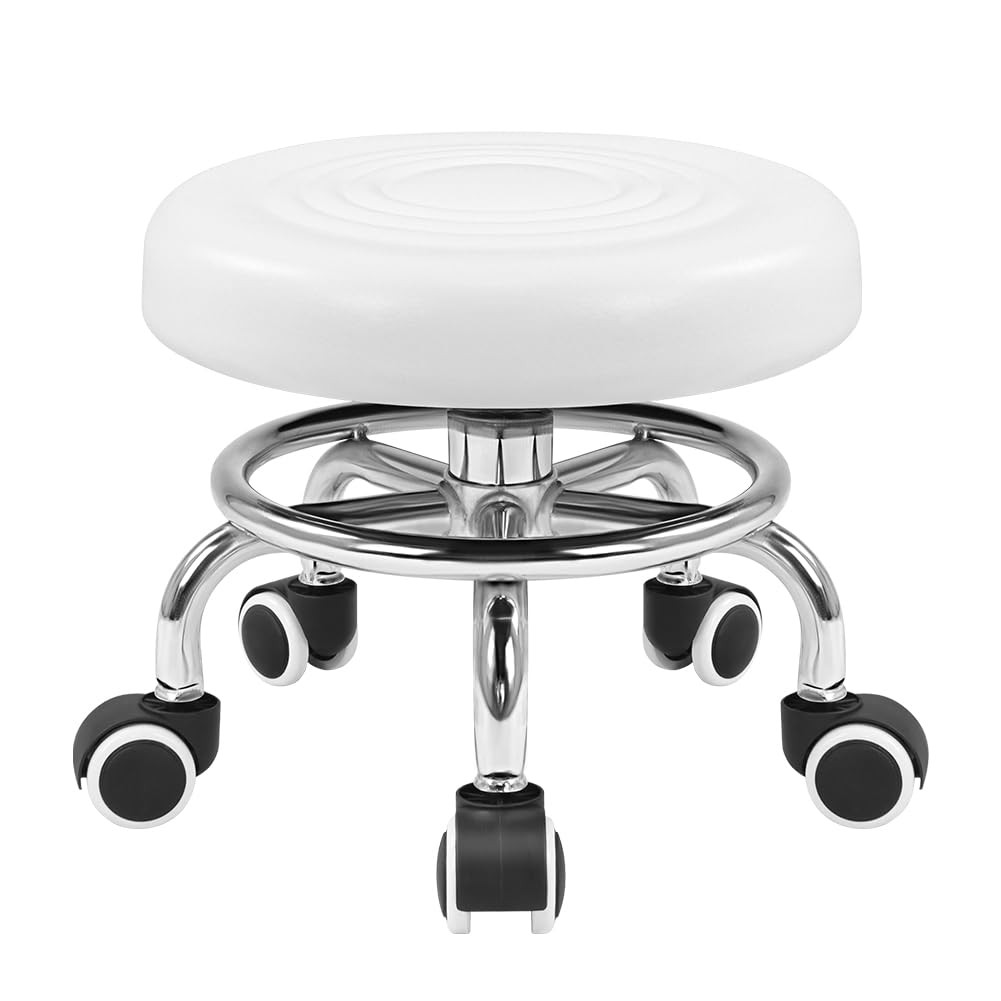 Black Roller Seat PU Leather Rolling Stools with Wheels Nail Stool for Home W...