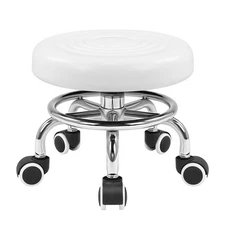 Black Roller Seat PU Leather Rolling Stools with Wheels Nail Stool for Home W...