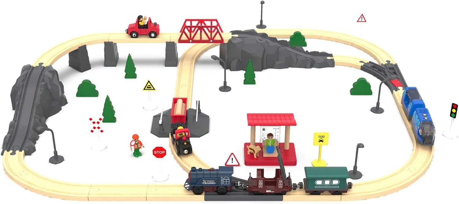 Battery Operated Train for Wooden Track, 3Pcs Motorized Train Toy for 3 4 5+Y...