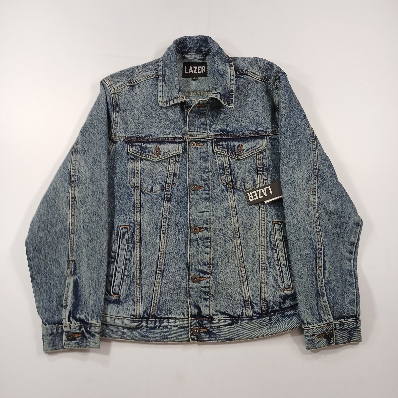 Lazer Denim Short Trucker Jacket Mens Large Medium Blue Wash Jean $78 NEW - second product detail image
