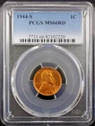 1944 S Lincoln Cent certified MS 66 RD by PCGS!