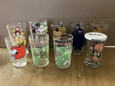 Vintage Character Drinking Glass & Jelly Bean Glass Container Lot