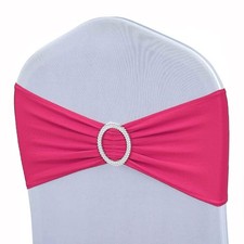 25 PCS Chair Sashes Spandex Stretch Bows Buckle Slider Wedding Party Hot Pink