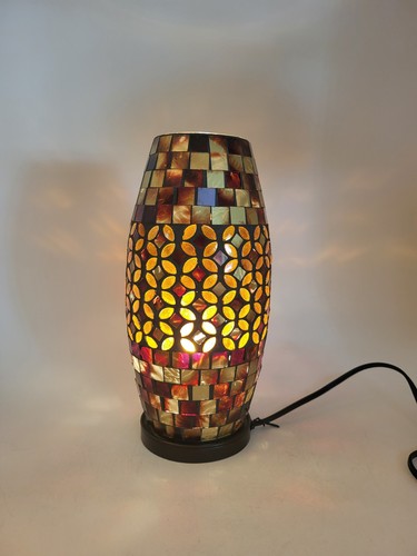 MCM Stained Glass 13" Table Lamp Jewel Tone Glass Mosaic MODERN EXC CONDITION - Picture 1 of 9