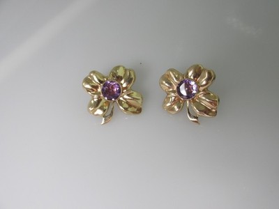 HARRY BICK 14k Gold Amethyst Pierced Earrings Dogwood Wild Flowers HSB 6.7grams