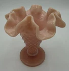 Vintage Fenton 4" Trumpet Vase Rose Pastel Milk Glass Hobnail ~ Double Crimped