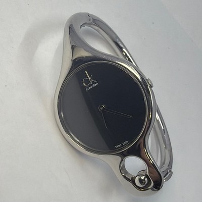 Calvin Klein Ladies Swiss Wrist Watch  Air  Black Dial Bangle 6  30MM New Batt