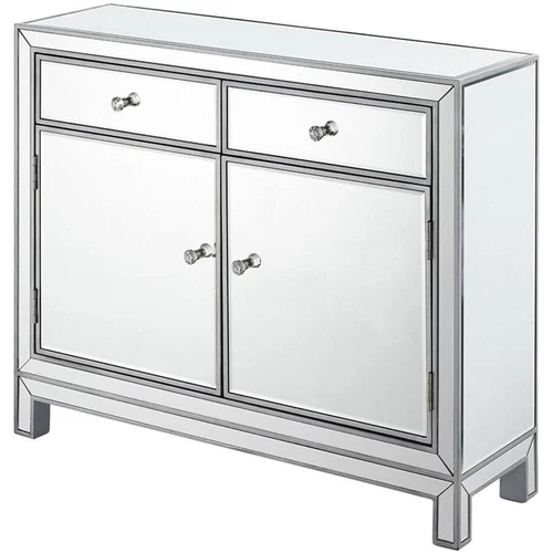 Elegant Decor Reflexion 2 Door Mirrored Nightstand in Antique Silver - Picture 1 of 12