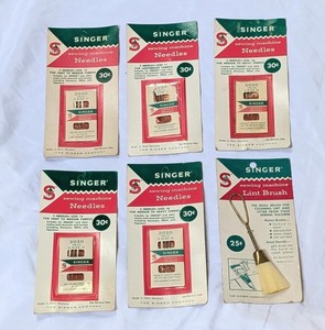 Vintage Singer Sewing Machine Needles & Lint Brush Size 11 14 16 5 Packages
