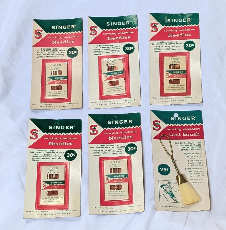 Vintage Singer Sewing Machine Needles & Lint Brush Size 11 14 16 5 Packages