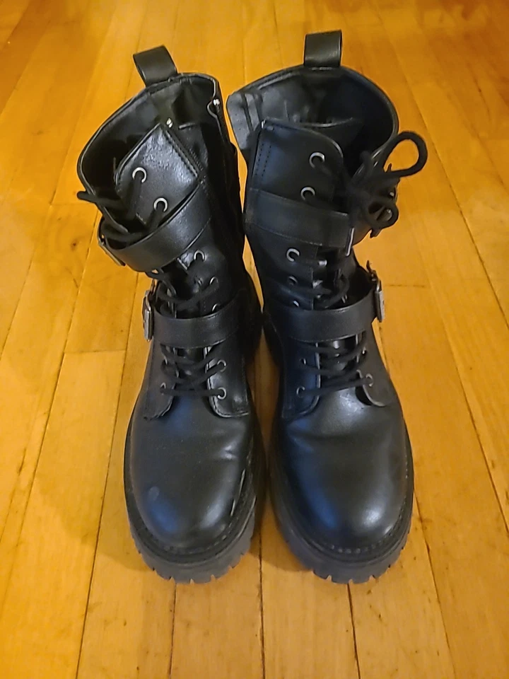 Botas de combate Sincerely Jules Peyton negras Moto Lug cremallera lateral para mujer 6,5 Foto 4 de 4