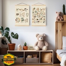 Wooden Poster Hangers ABC 123 Forest Animals Nursery 16x24"