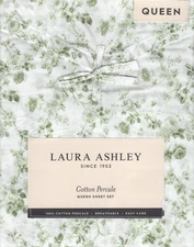 Laura Ashley Queen Sheet Set Bella Floral Harvest Light Green 4pc Farmhouse Chic