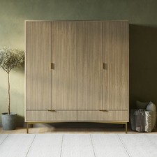 Light Oak Ribbed 4 Door Wardrobe with 2 Drawers - Valencia  VLC025