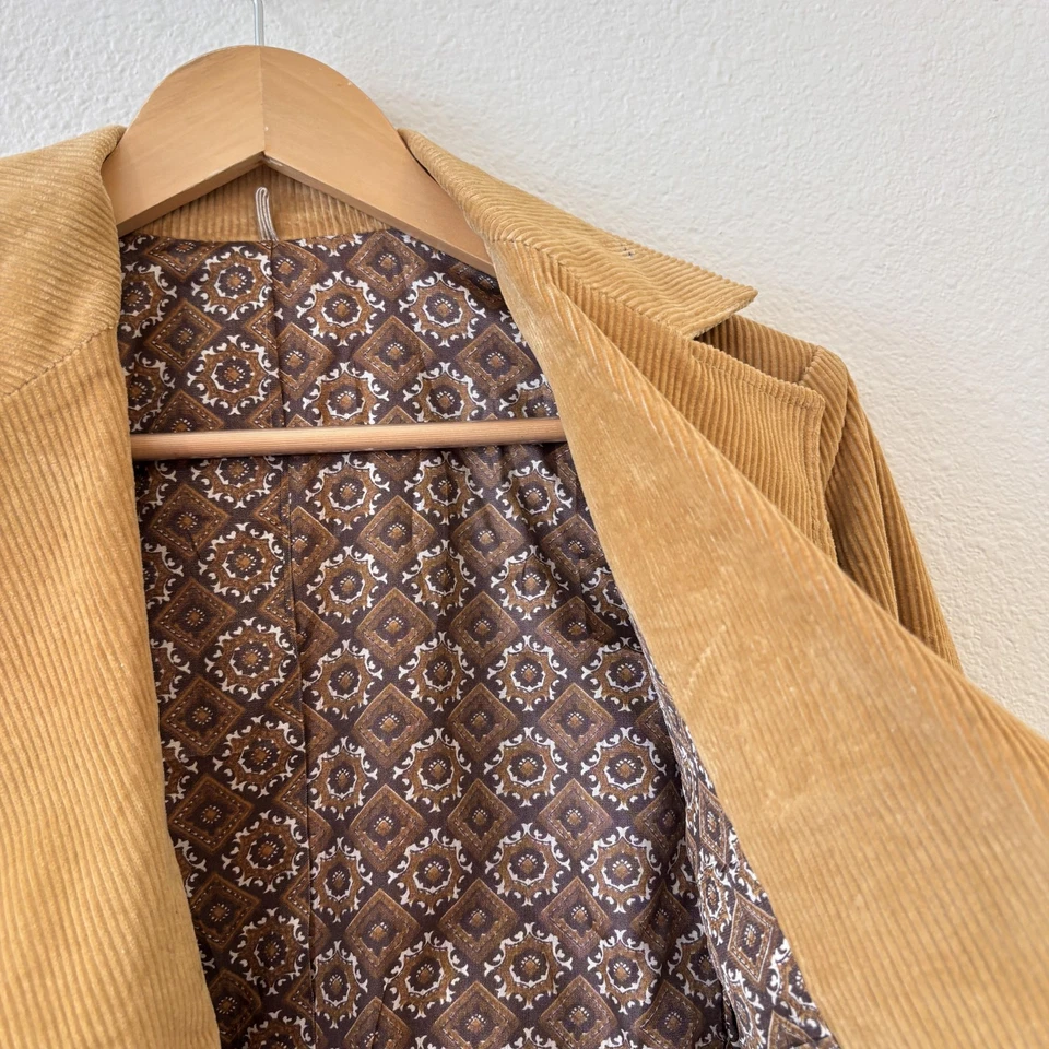 Casaco esportivo masculino vintage anos 70 Sears veludo blazer pequeno bronzeado dois botões academia - Imagem 2 de 4