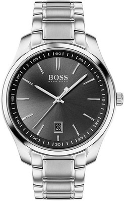 Sleek Black Men's Quartz Watch with Stainless Steel Strap - Silver Accents