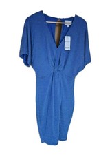 New Next Glitter Twist Front Detail Dress Women's Blue UK•16P Stretch Partywear 