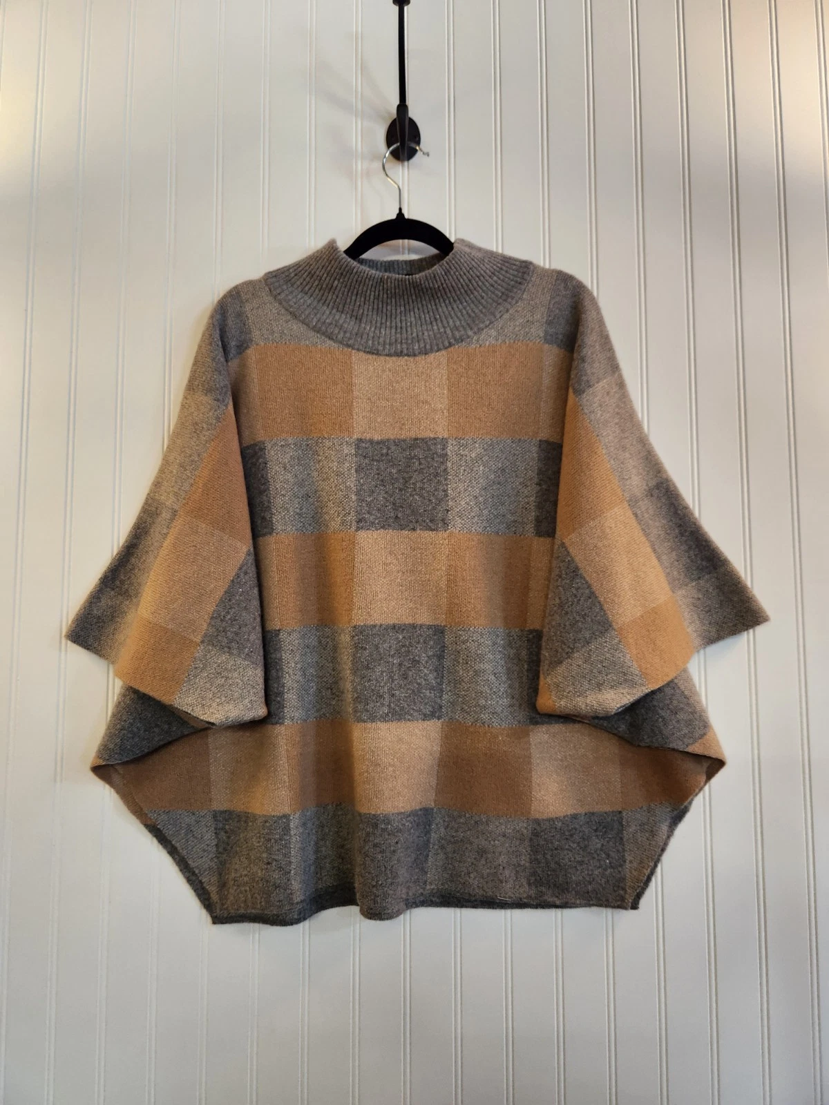 NEW Note Anita Women Camel Grey Merino Wool Cashmere Blend Poncho Sweater