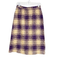 Vintage Womens Plaid Tweed Purple High Waist Straight Skirt