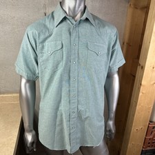 Vintage Ruddock Western Pearl Snap Shirt Mens 17.5 XL Teal Made in USA