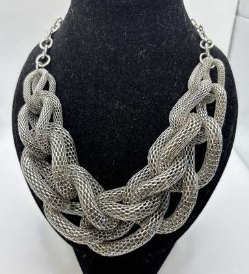 Vtg 90s Express Necklace Thick Mesh Chain Silver Tone Chunky 20  Choker
