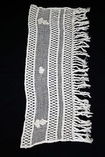 FRENCH ANTIQUE EDWARDIAN PERIOD HAND CROCHETED COTTON TABLE LINEN 48" L X 15" W