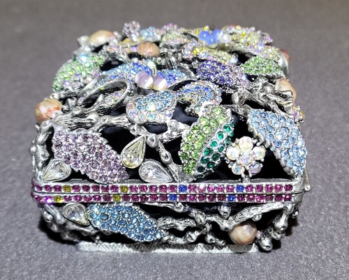 Vintage Emaille Strass Kristall Floral Zinn Schmuckschatulle Andenkenschatulle - Bild 2 von 13