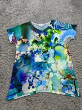 Adore Top Women Small Pastel Watercolor Floral Abstract Short Sleeve Artsy Shirt