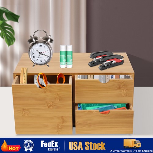 Bamboo Desk Organizer Drawer Tabletop Storage Organization Box Home