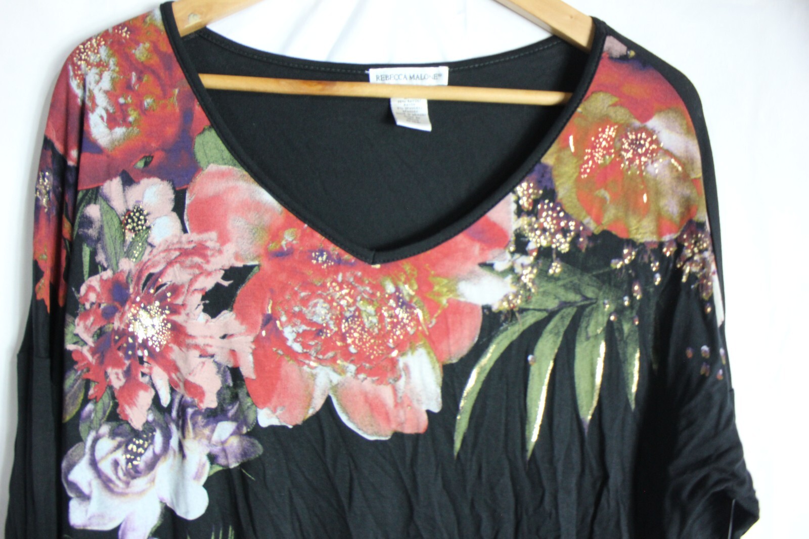 Rebecca Malone Blouse Floral Top  Womens L Multicolor 3/4 Sleeve Colorful NWT