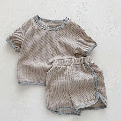 Baby Jungen Mädchen Kleidung Anzug Kurzarm Baumwolle Einfarbig T-Shirt Shorts - Bild 8 von 27