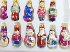 Feather Tree Blown Glass Christmas Ornaments Santa Nutcracker + Lot 2.5" D1148