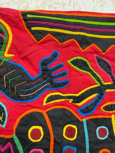 Antique Hand Sewn Kuna Mola Panama Applique Folk Art Textile Cushion Cover 40x52 - Picture 6 of 11