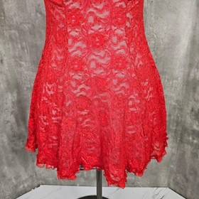 Vintage 90s Inner Most Red Lace Babydoll Chemise Sexy Lingerie Ruffle Trim