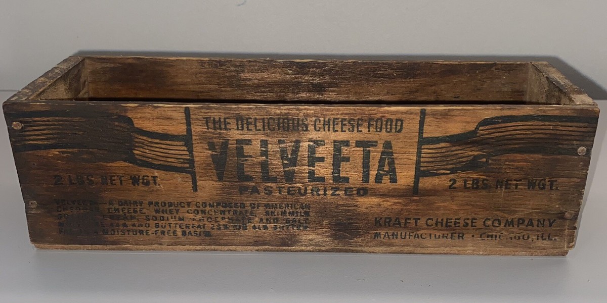 Vintage Kraft VELVEETA Cheese 2 lb Size Wood Box - Chicago