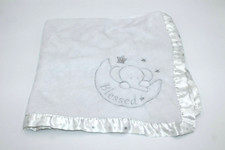 Cudlie Elephant Lovey Security Blanket 30" Satin Edge White Gray BLESSED Moon