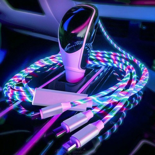 3 in 1 LED Lighting Cable Light Up Charging Cable Type-C USB Charger for iPhone - Picture 5 of 15